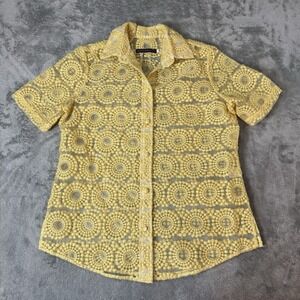 Harvey Faircloth Womens Size 8‎ Yellow All Embroidered Floral Button Shirt